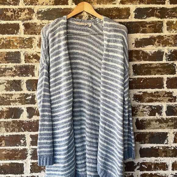 Soft Surroundings Blue and White Stripe Open Front Cardigan Medium - Picture 2 of 6